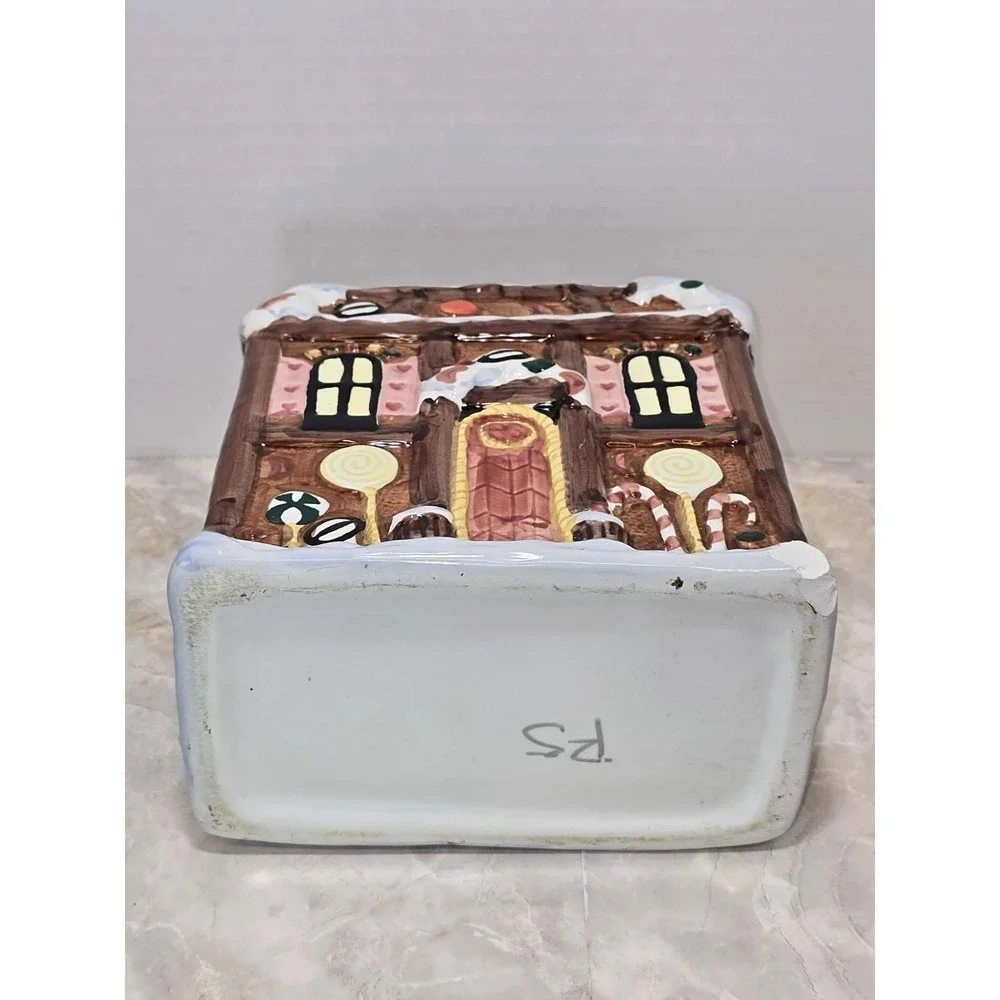 Ceramic Gingerbread House Cookie Jar GUC Christmas Cottage Decor 🎄‎